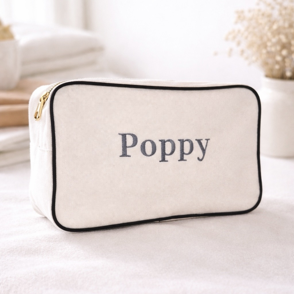 Custom Embroidered Trimmed Canvas Makeup/Toiletry Bag
