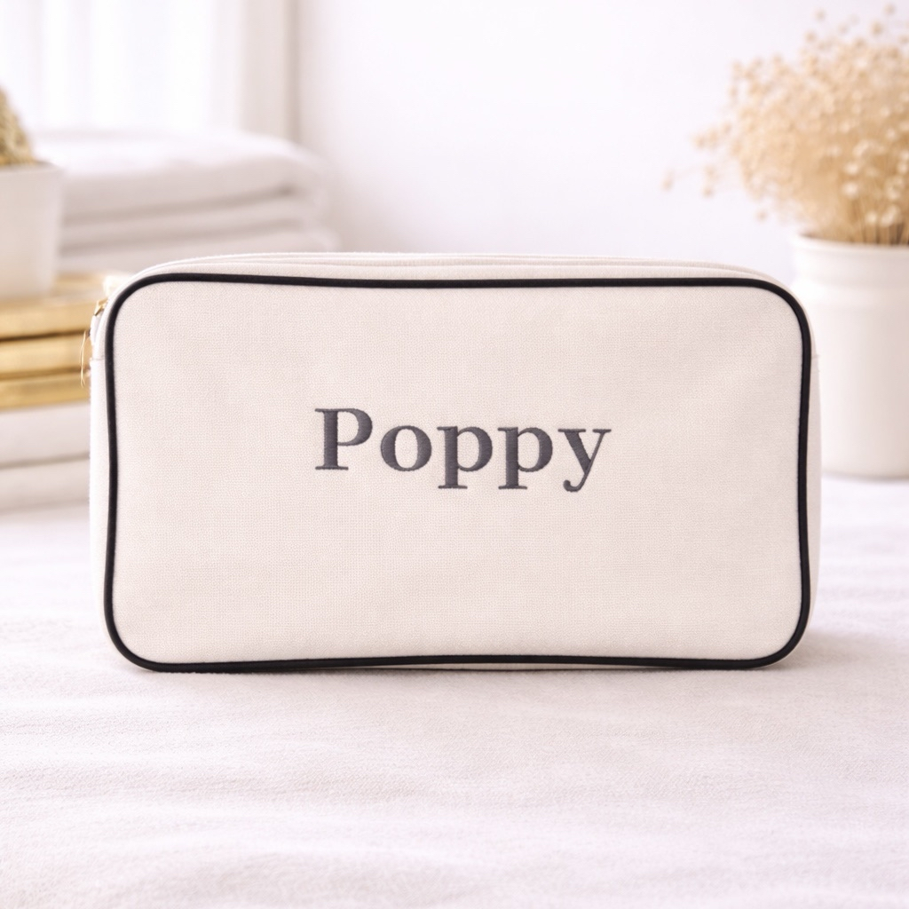 Custom Embroidered Trimmed Canvas Makeup/Toiletry Bag